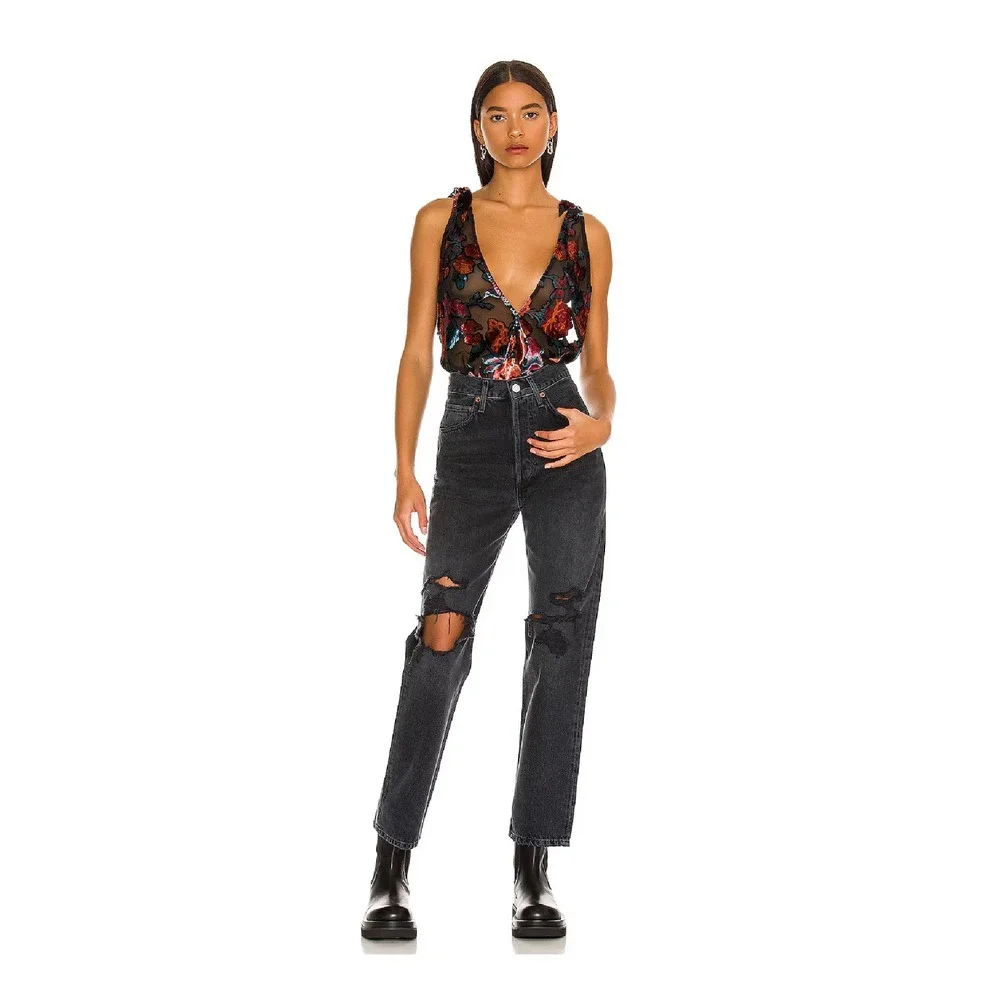 Free People Tied To You Floral Velvet Top Size Small Sheer Boho Festival